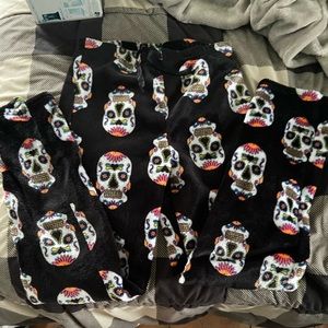 Fuzzy sugar skull pajama pants